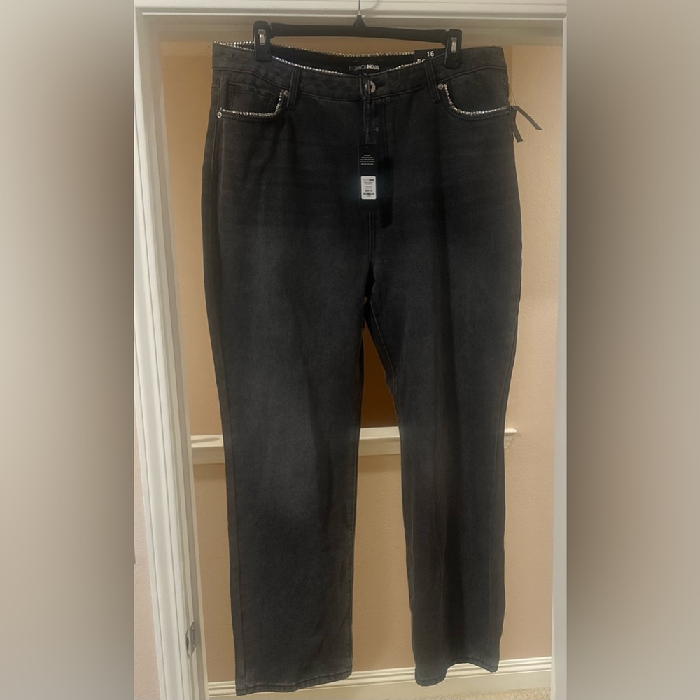 NWT Plus Size Drippin' Embellished Black Straight Leg Jeans Goth Grunge Sz 16.